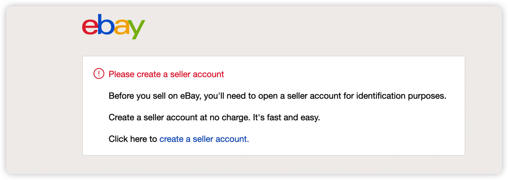 eBay error There is missing information on your eBay seller account